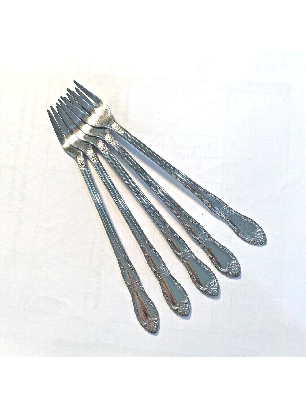 Vintage cocktail forks matching set of 5 stainless steel seafood retro barware